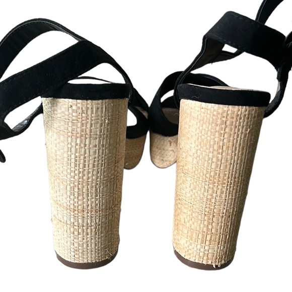 NEW JustFab Tina Crossover Black Raffia Faux Suede Chunky Platform Sandals - 8 - Picture 12 of 16
